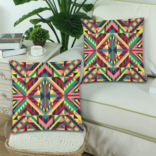 Modern Geometric Pattern Custom Zippered Pillow Cases 18"x 18" (Twin Sides) (Set of 2)
