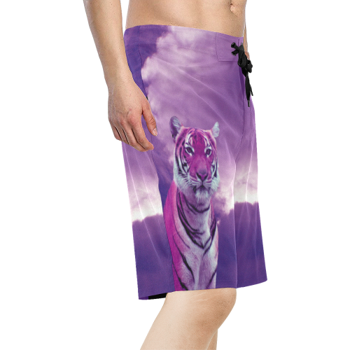 Purple Tiger Men's All Over Print Board Shorts (Model L16)