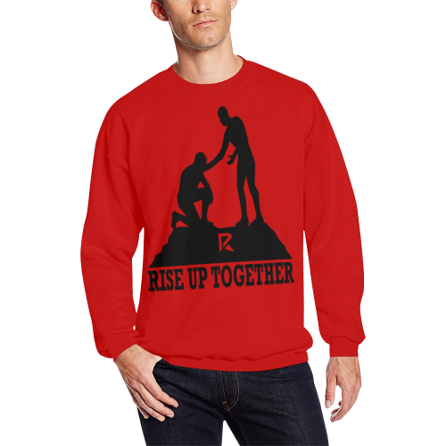 Crewneck Sweatshirt for Men (Black & Red) All Over Print Crewneck Sweatshirt for Men (Model H18)