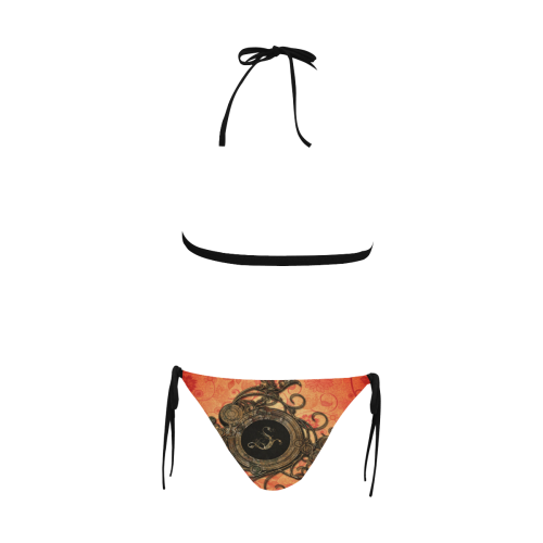 Decorative design, red and black Buckle Front Halter Bikini Swimsuit (Model S08)