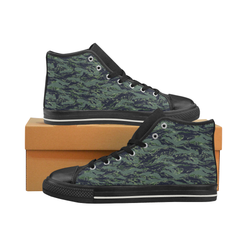 Jungle Tiger Stripe Green Camouflage Men’s Classic High Top Canvas Shoes (Model 017)