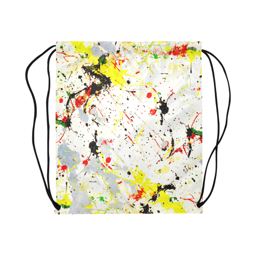 Yellow & Black Paint Splatter Large Drawstring Bag Model 1604 (Twin Sides)  16.5"(W) * 19.3"(H)