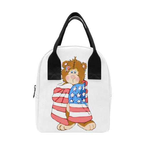 Patriotic Flag Bear White Zipper Lunch Bag (Model 1689)