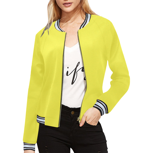 Yummy Lily Yellow Solid Color All Over Print Bomber Jacket for Women (Model H21)