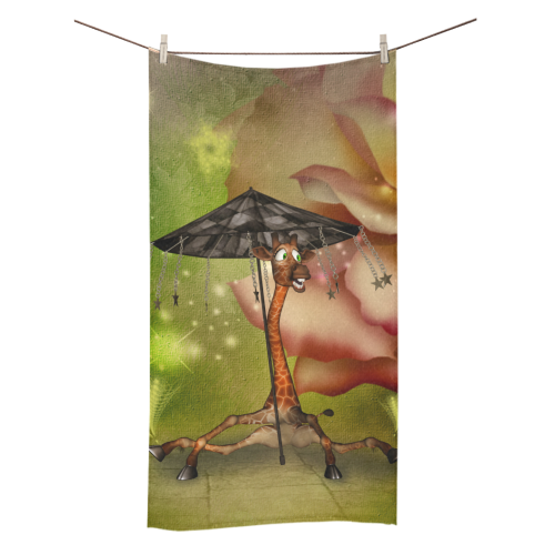 Funny giraffe with umbrella Bath Towel 30"x56"