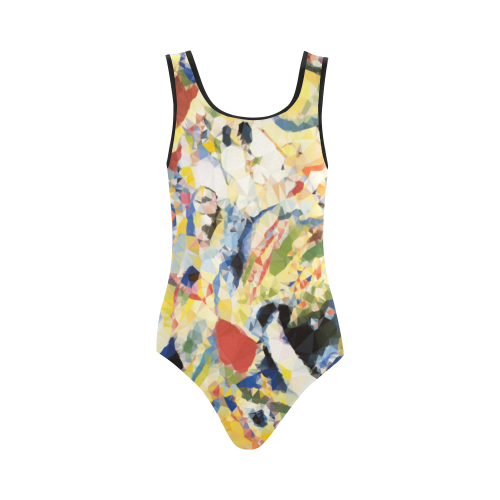 Abstract Geometric Triangles Red Blue Kandinsky Vest One Piece Swimsuit (Model S04)