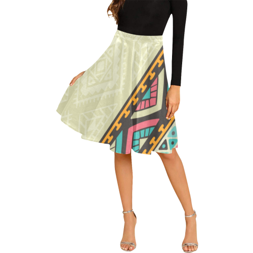 Beautiful Ethnic Tiki Design Melete Pleated Midi Skirt (Model D15)