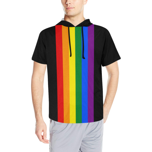 Gay Pride Rainbow Flag Stripes All Over Print Short Sleeve Hoodie for Men (Model H32)