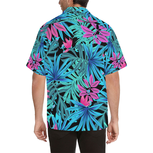Tropical Aqua And Pink Leaves Hawaiian Shirt (Model T58)