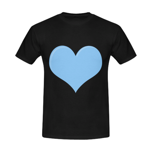 Blue Heart on Black Men's T-Shirt in USA Size/Large (Front Printing Only)