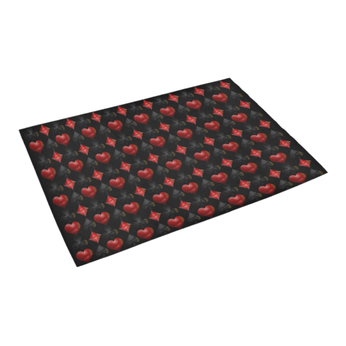 Las Vegas Black and Red Casino Poker Card Shapes on Black Azalea Doormat 24" x 16" (Sponge Material)