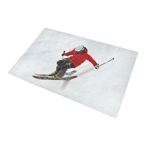 Daring Skier Flying Down a Steep Slope Bath Rug 20''x 32''