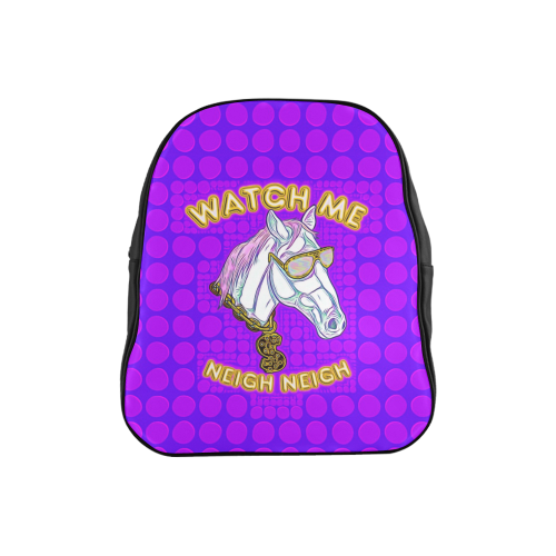 Watch Me Neigh Neigh Purple Kids School Backpack (Model 1601)(Small)