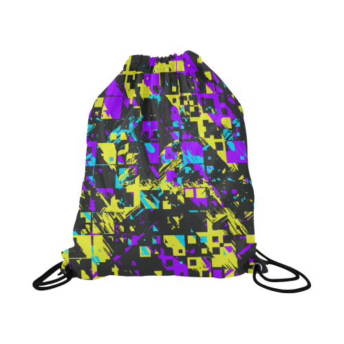Purple yelllow squares Large Drawstring Bag Model 1604 (Twin Sides)  16.5"(W) * 19.3"(H)