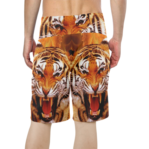 Tiger and Flame Men's All Over Print Board Shorts (Model L16)