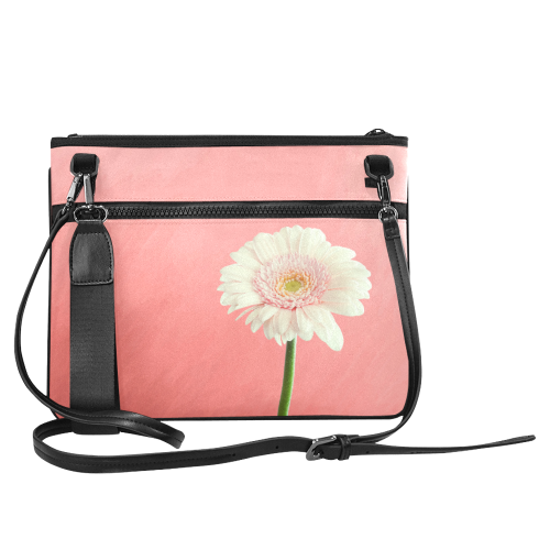 Gerbera Daisy - White Flower on Coral Pink Slim Clutch Bag (Model 1668)