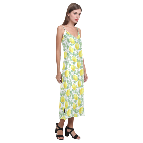 Lemons And Butterfly V-Neck Open Fork Long Dress(Model D18)