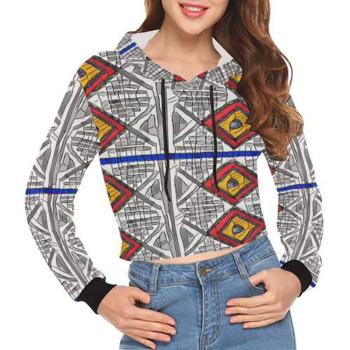 Mixed Center3 All Over Print Crop Hoodie for Women (Model H22)