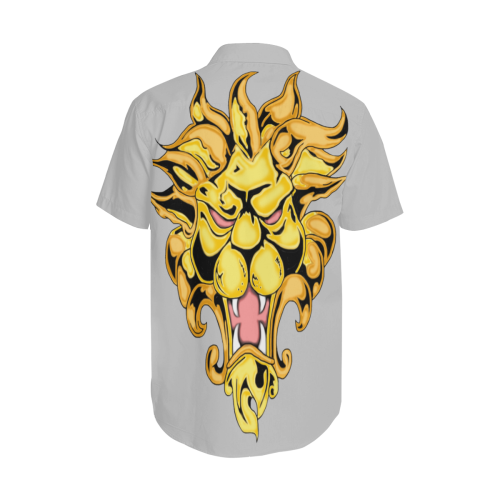 Gold Metallic Lion Lt Grey Men's Short Sleeve Shirt with Lapel Collar (Model T54)