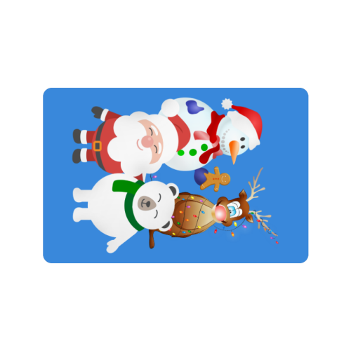Christmas Gingerbread, Snowman, Santa Claus  Blue Doormat 24"x16"
