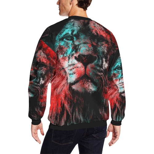 lion jbjart #lion Men's Oversized Fleece Crew Sweatshirt/Large Size(Model H18)