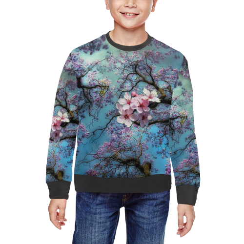 Cherry blossomL All Over Print Crewneck Sweatshirt for Kids (Model H29)