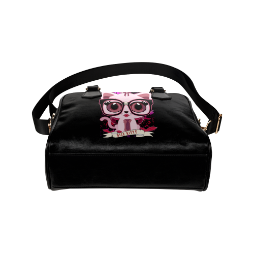 Nice Kitty - Black & PInk Shoulder Handbag (Model 1634)