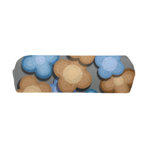 Brown and Blue Flowers Pencil Pouch/Small (Model 1681)