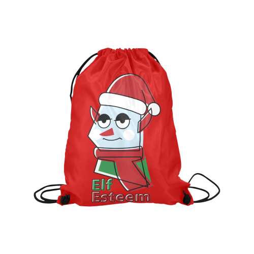 Elf Esteem CHRISTMAS RED Medium Drawstring Bag Model 1604 (Twin Sides) 13.8"(W) * 18.1"(H)