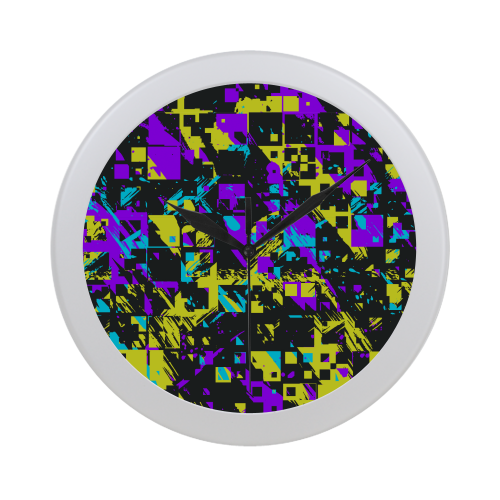 Purple yelllow squares Circular Plastic Wall clock