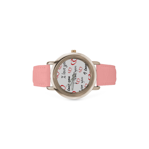P.S I LOVE YOU Women's Rose Gold Leather Strap Watch(Model 201)
