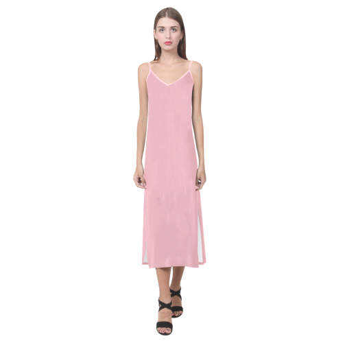 color light pink V-Neck Open Fork Long Dress(Model D18)