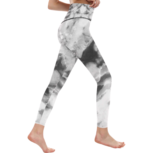 Marble Black and White Women's All Over Print High-Waisted Leggings (Model L36)