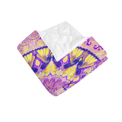 boho mandala yellow purple Quilt 70"x80"