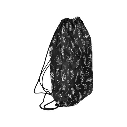 BLACK DANCING LEAVES Small Drawstring Bag Model 1604 (Twin Sides) 11"(W) * 17.7"(H)