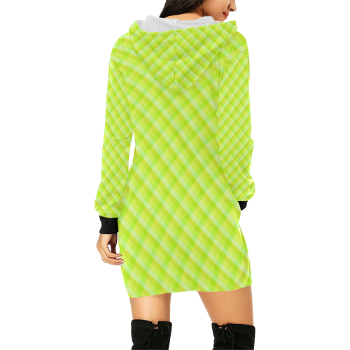 Yellow and green plaid pattern All Over Print Hoodie Mini Dress (Model H27)