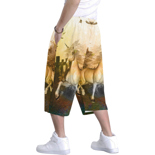 White unicorn in the night Men's All Over Print Baggy Shorts (Model L37)