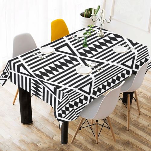 Black Aztec Tribal Cotton Linen Tablecloth 60" x 90"