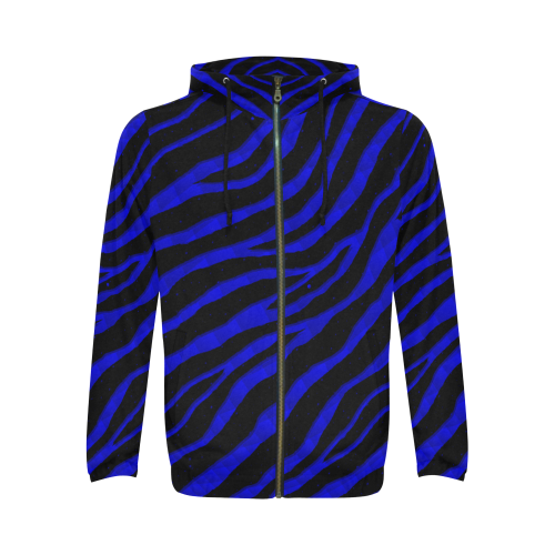 Ripped SpaceTime Stripes - Blue All Over Print Full Zip Hoodie for Men (Model H14)