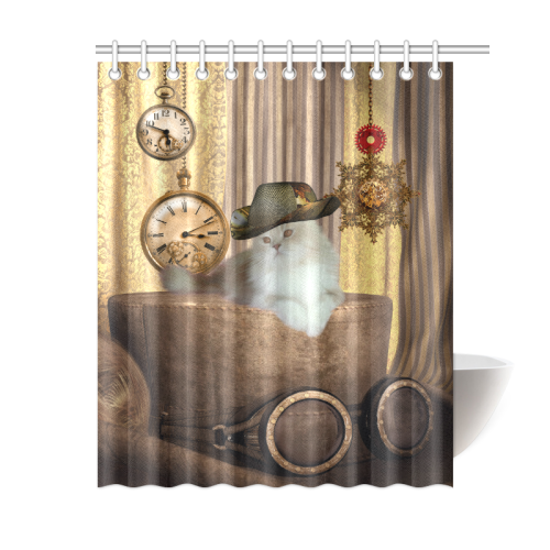 Funny steampunk cat Shower Curtain 60"x72"