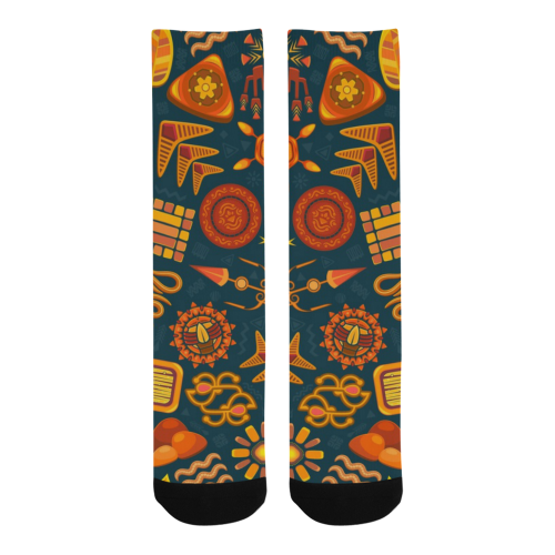 Ethno Pattern Green Orange Men's Custom Socks
