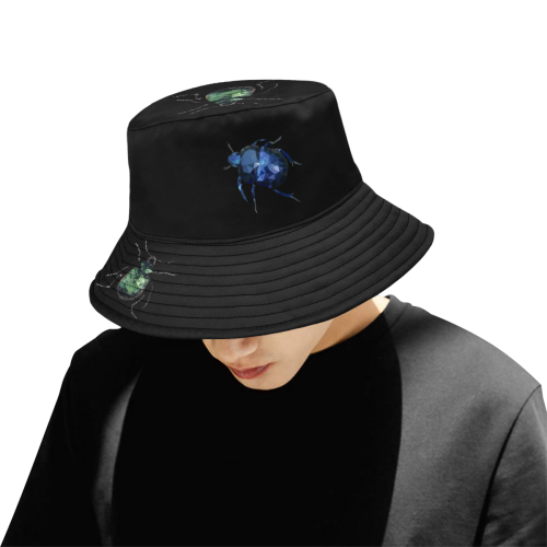 Low poly geometrical blue and green bugs All Over Print Bucket Hat for Men