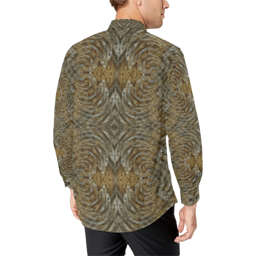 Resignation - gold bronze gray white pine cone plaid pattern Men's All Over Print Casual Dress Shirt (Model T61)