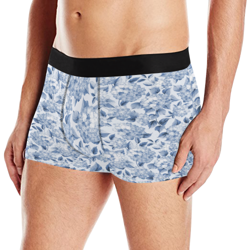 Blue and White Floral Pattern Men's All Over Print Boxer Briefs (Model L10)