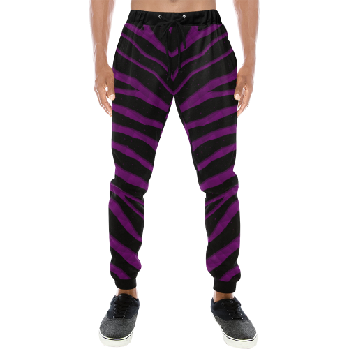 Ripped SpaceTime Stripes - Purple Men's All Over Print Sweatpants/Large Size (Model L11)