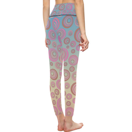 Retro Psychedelic Pink and Blue Women's All Over Print High-Waisted Leggings (Model L36)