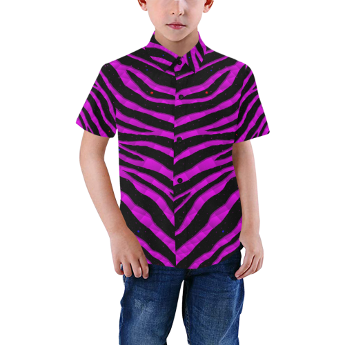 Ripped SpaceTime Stripes - Pink Boys' All Over Print Short Sleeve Shirt (Model T59)