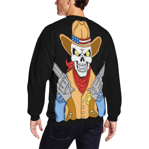 Sheriff Cowboy Sugar Skull Black All Over Print Crewneck Sweatshirt for Men (Model H18)