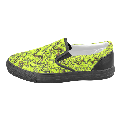 Yellow and Black Waves pattern design Women's Unusual Slip-on Canvas Shoes (Model 019)