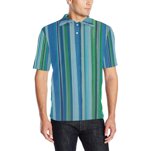 painted stripe Men's All Over Print Polo Shirt (Model T55)